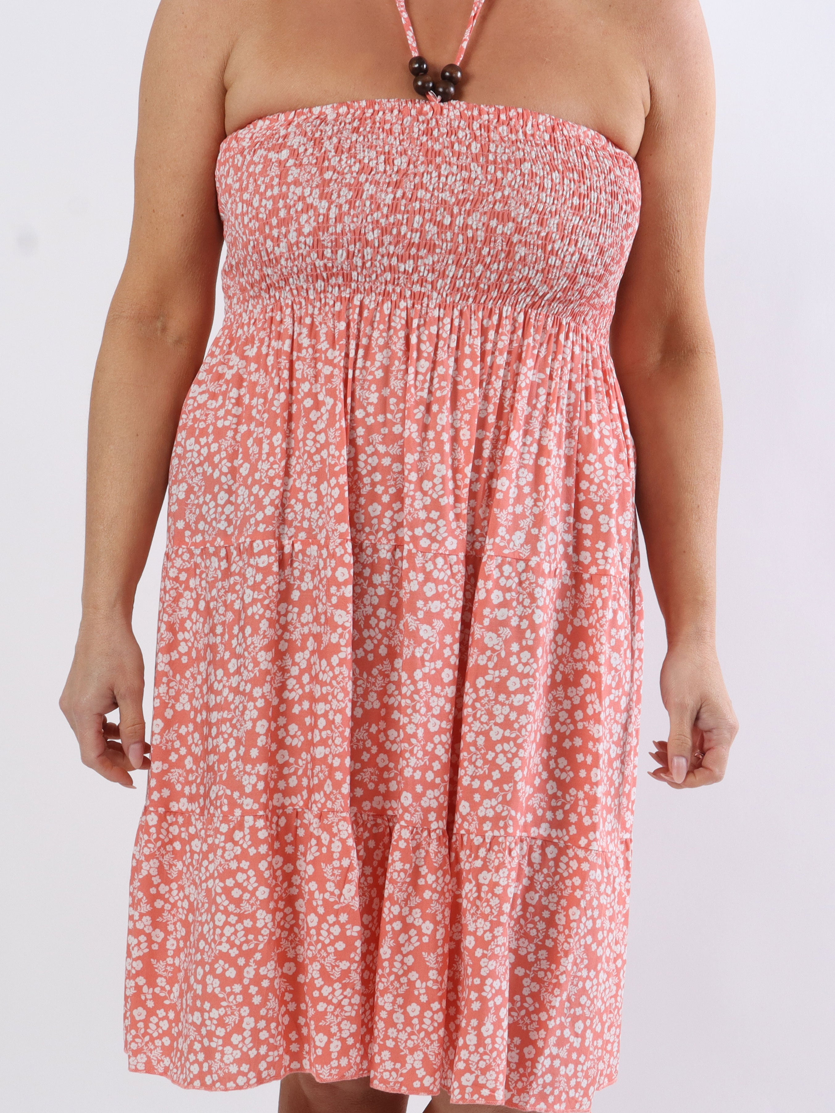 Aria Flower - Kort plus size kjole med smock i blomsterprint